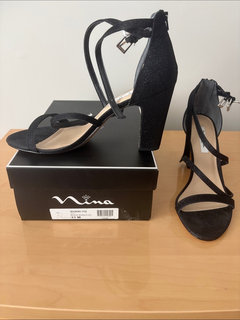 Nina Black Strappy Block Heel Sandal